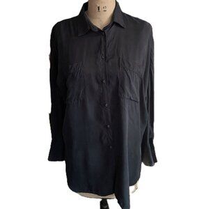 DISSH button down dark blue navy long sleeve shirt top blouse